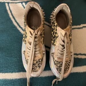 Jeffrey Campbell Women’s Platform Spiky Leopard and Hologram Sneakers.